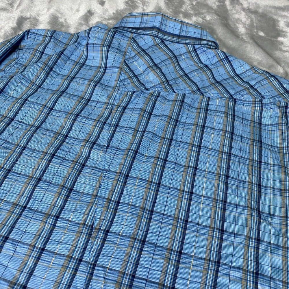 Hurley Button Up Shirt Mens Medium Blue Plaid Metallic Long Sleeve MVL611TR - Picture 4 of 13